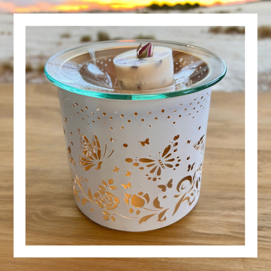 White & Gold Candle Holder/Melt Burner - Butterflies